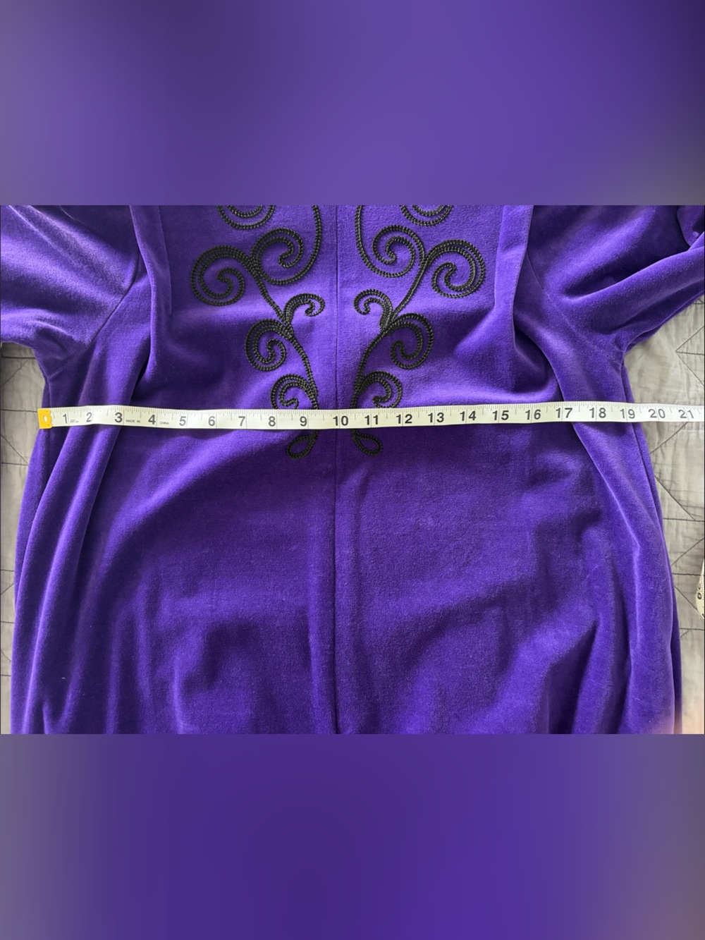 Dior Deep Purple Long Sleeve Velvet sleep gown with Black Embroidery - Picture 10 of 10